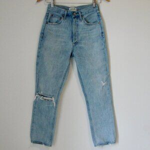 Agolde Riley High Rise Jeans Distressed Straight Leg Ankle Button Light Wash 24